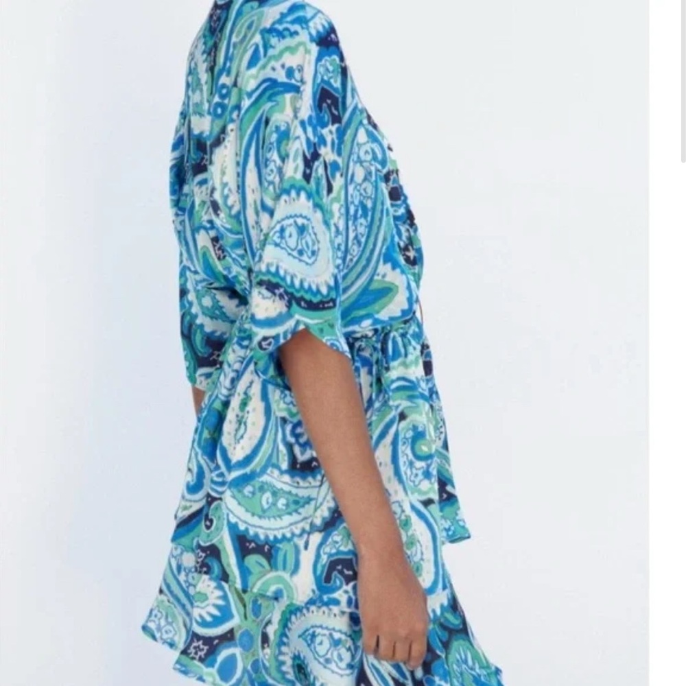 Zara Blue Paisley Wrap Dress - Picture 3 of 5